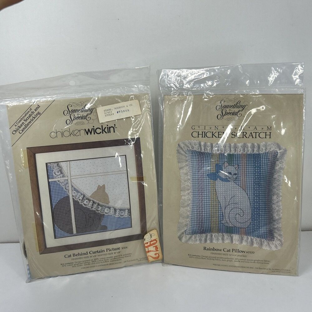 Something Special Embroidery Lot Chicken Scratch Pillow Rainbow Cat Gingham